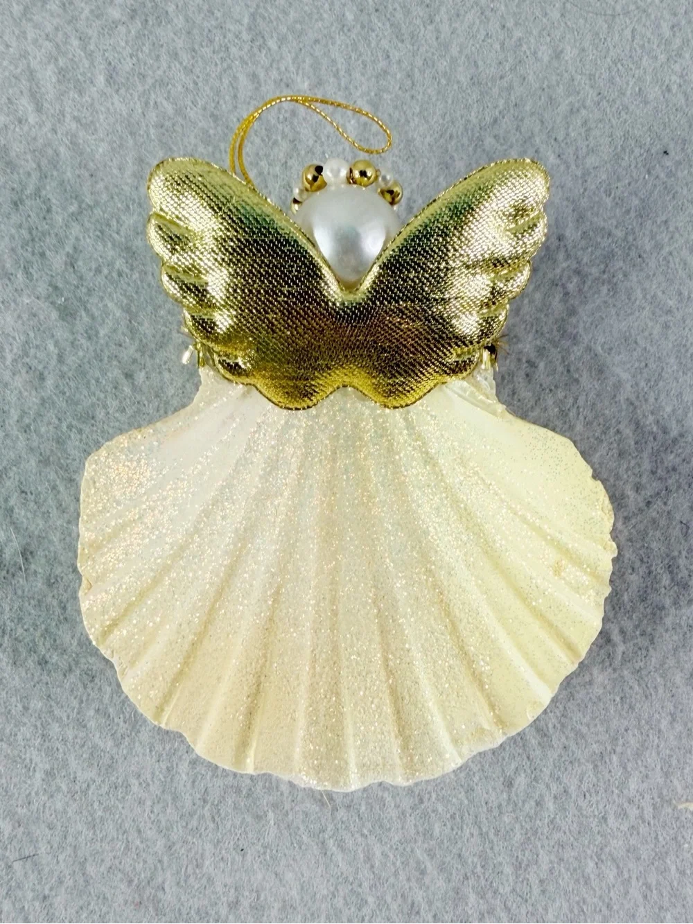 Vintage Handmade Glitter Angel Ornament Made With Real Sea Shell
